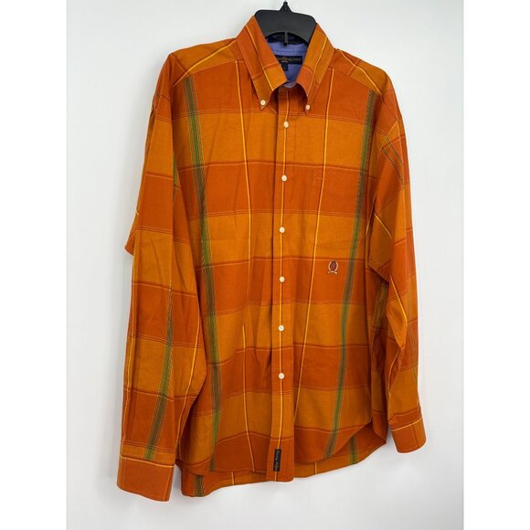 Tommy Hilfiger Mens Plaid Button Down Cotton Shirt Orange Large - Picture 2 of 4